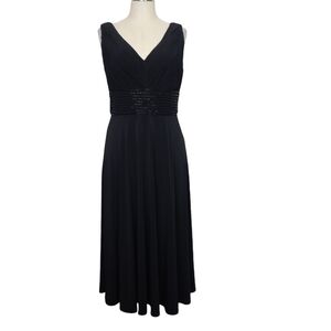Jessica Howard Evenings Black Beaded V Neck Back Zip Dress 10